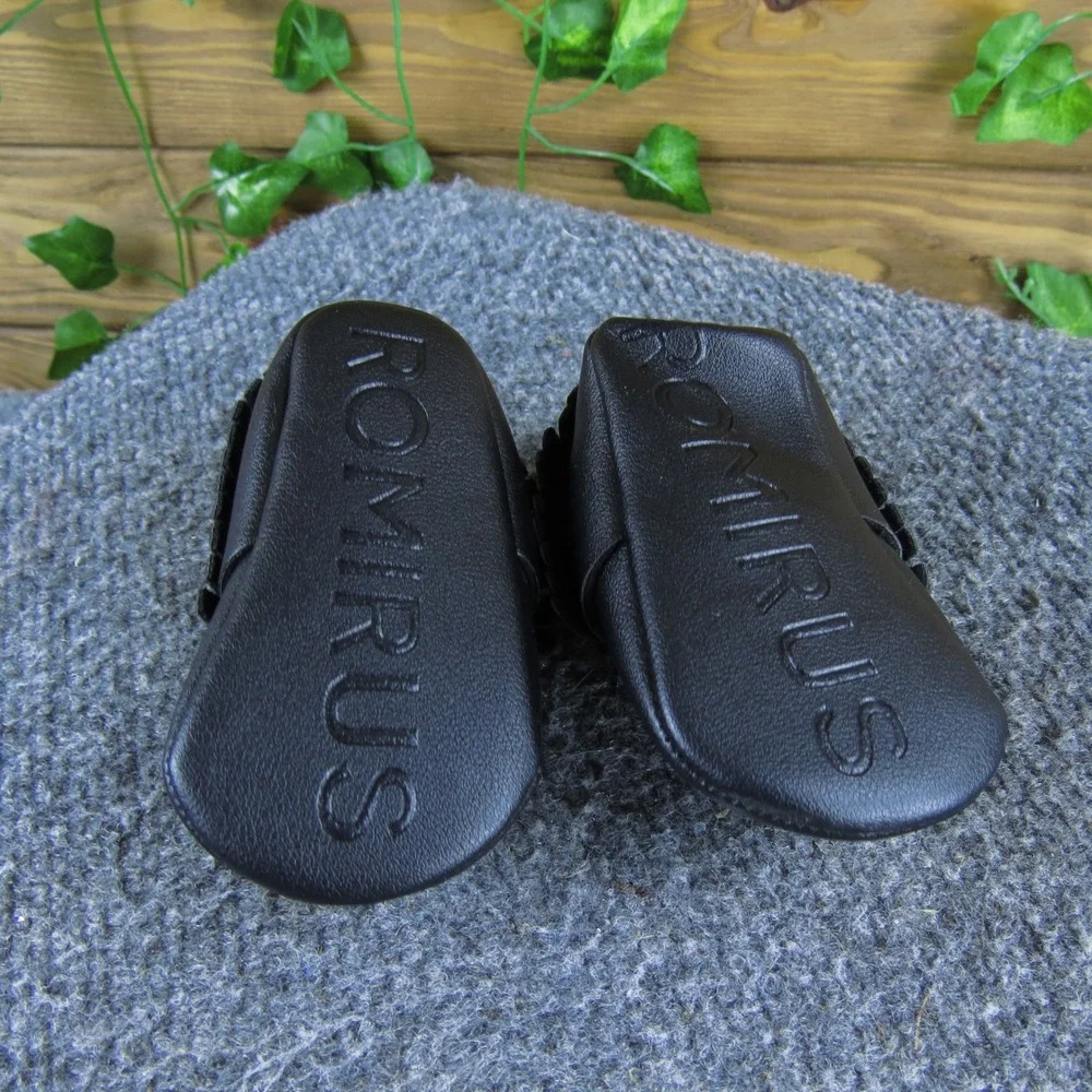 Romirus‎ Moccasins Toddler 1 Black Faux Leather Soft Sole Flexible